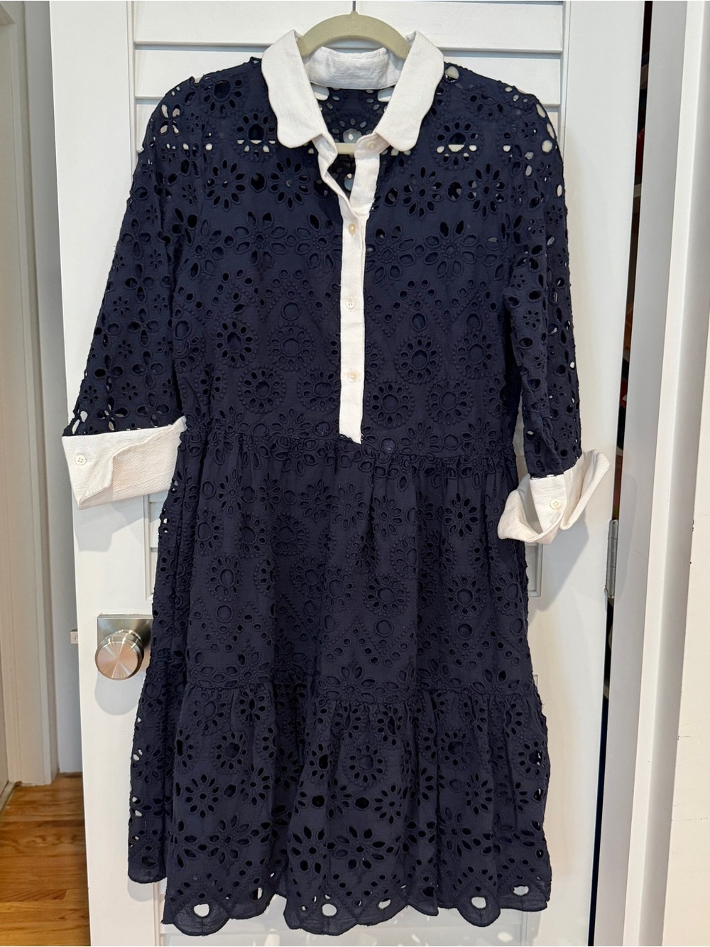 Gretchen Scott Eyelet Shirtdress Sz S La Di Da Dress Lace Preppy Collegiate Blue